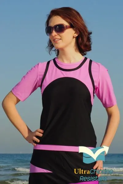 Athletic Short Sleeve Mock Tank UV Top- for Swim N' Sport