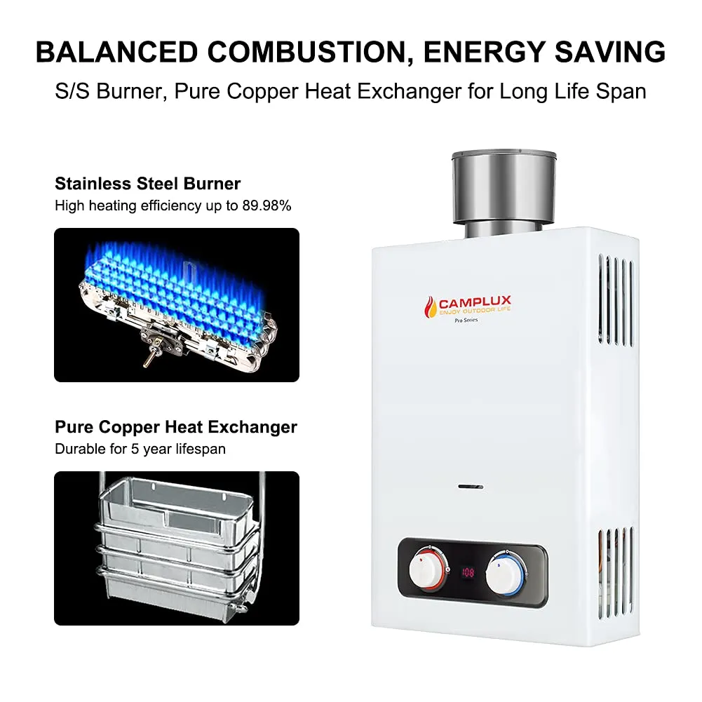 Camplux 1.58 GPM Outdoor Tankless Propane Water Heater with S/S Rain Cap